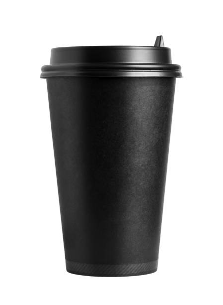 istock Front view of cardboard black coffee cup with lid isolated on white background 980803524