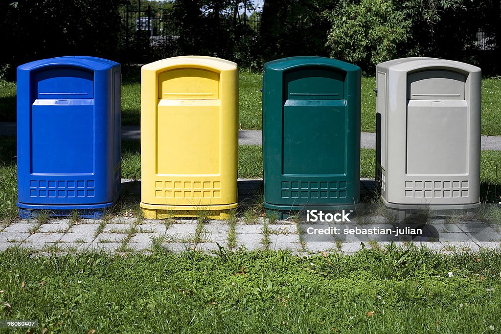 colored recycling bins XL - place your branding  Blue Stock Photo