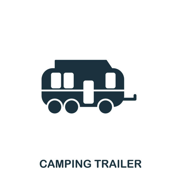 ilustrações, clipart, desenhos animados e ícones de ícone de trailer acampamento. mobile app, impressão, ícone do web site. elemento simples cantar. monocromático trailer camping icon ilustração. - mobile home camping vehicle trailer motor home