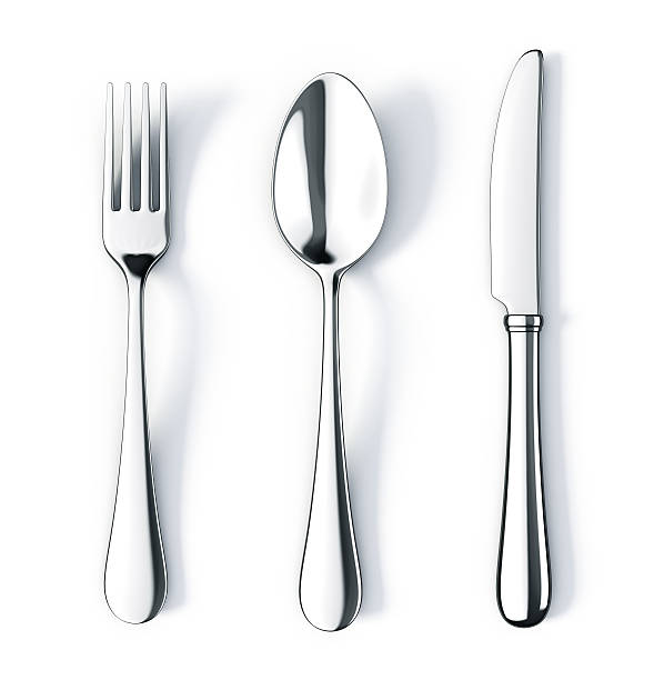 garfo e faca colher - silverware spoon isolated fork - fotografias e filmes do acervo