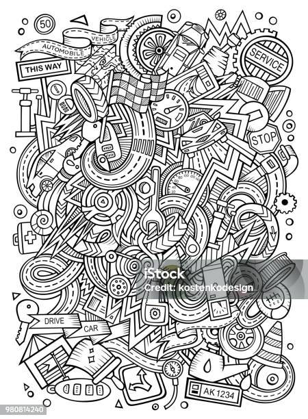 Cartoon Cute Doodles Autumotive Illustration Stock Illustration - Download Image Now - Auto Repair Shop, Car, Driving