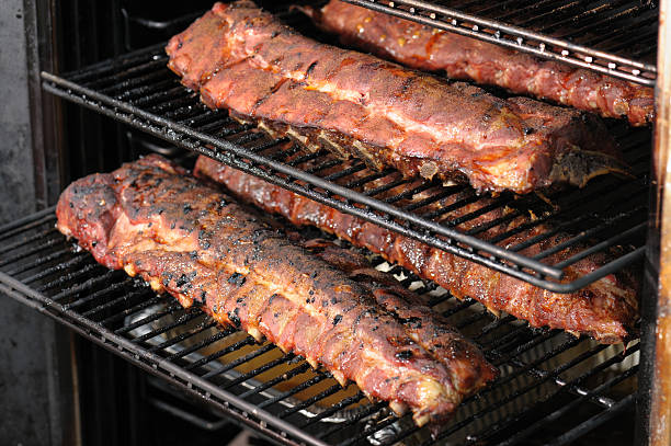 Meat on the hot and smoky barbeque
