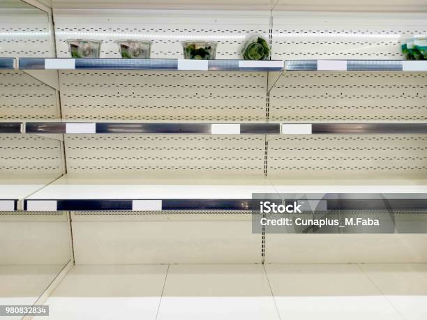 Empty Shelf In Grocery Store Stock Photo - Download Image Now - Empty, Shelf, No People