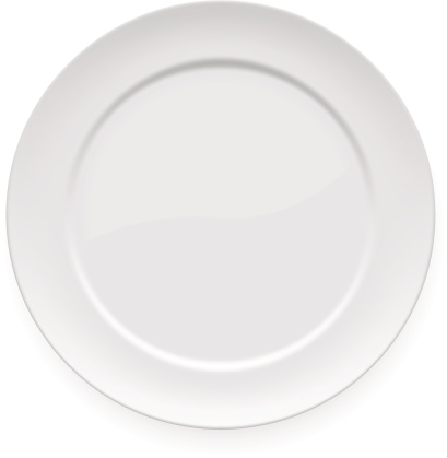 Vector illustration of  blank white dinner plate isolated on white.
