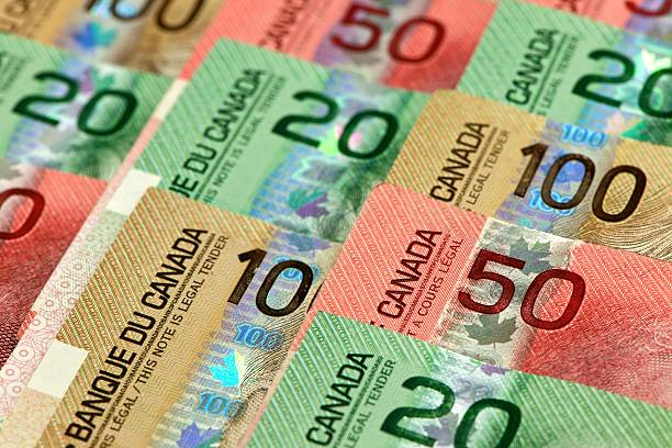 Display set of Canadian dollars stock photo