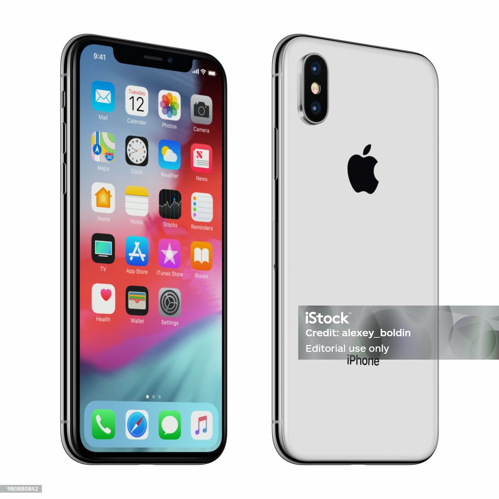 White Or Silver Rotated Apple Iphone X With Ios 12 On The Screen ...
