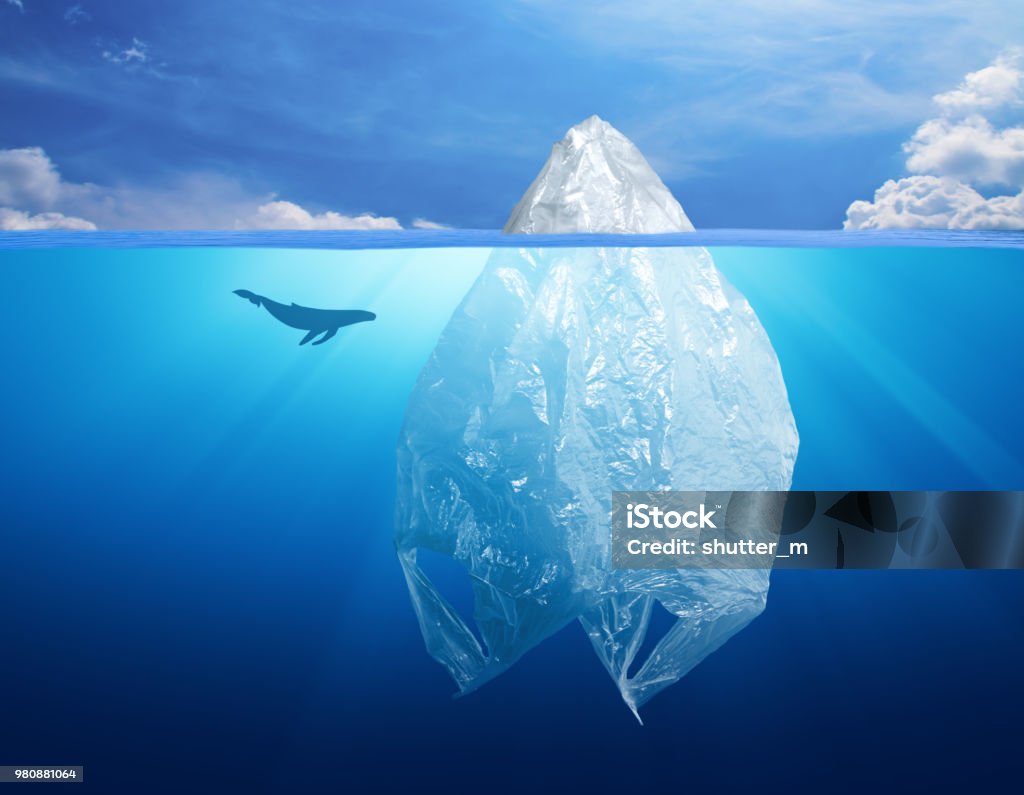 plastic bag iceberg with dolphin, environment pollution Plastic Stock Photo