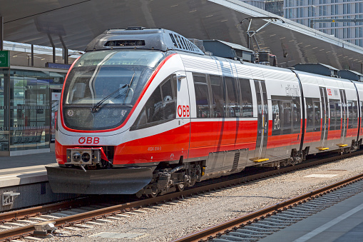 Vienna, Austria - June 17 2018: OBB train of the Cityjet at Wien Hbf train station.