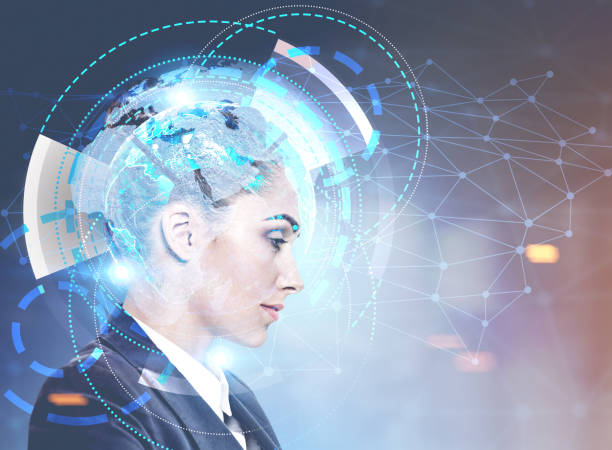istock Businesswoman profile HUD global network interface 980907684