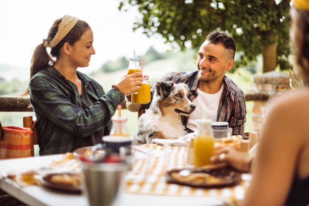 istock friends doing a lunch in the farm villa 980927234