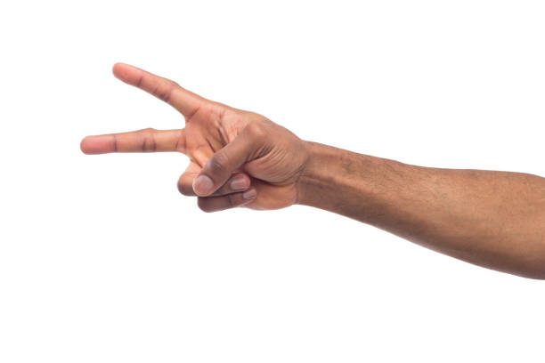 istock Black hand showing number two isolated 980931126