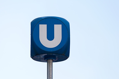 Vienna, Austria - June 17 2018: Blue metro sign displaying a 