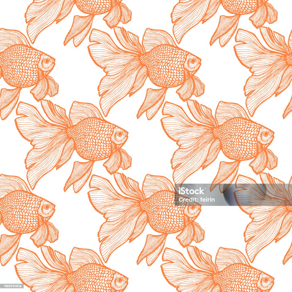 Simple Gold Fish Pattern Goldlfish Pattern In Hand Drawn Style Stock Illustration - Download ...