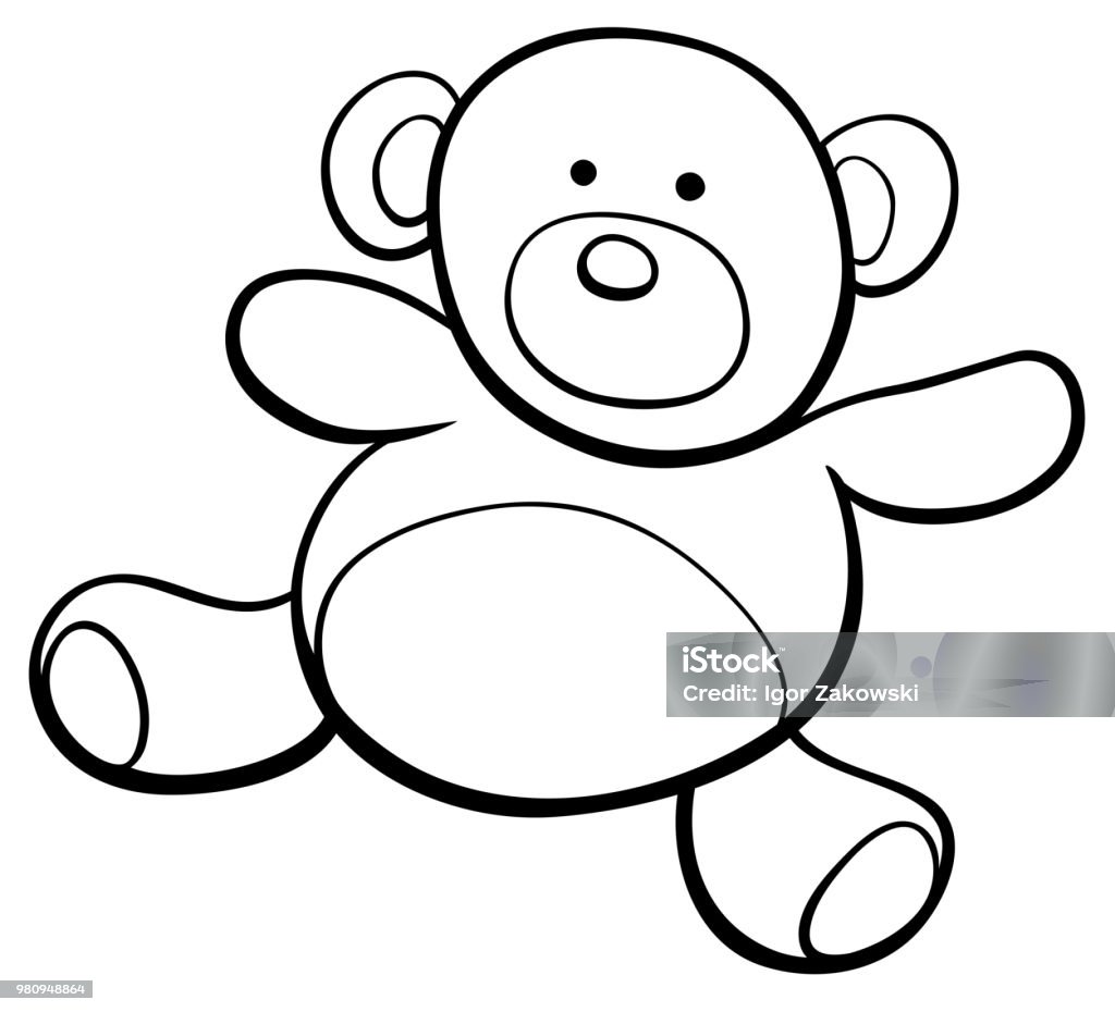 Teddy Bear Cartoon Clip Art Coloring Book Stock Illustration - Download  Image Now - Animal, Bear, Black And White - iStock