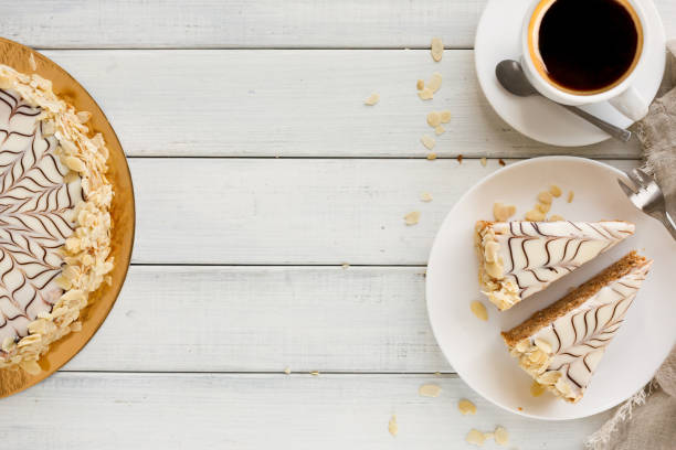 istock Esterhazy cake sliced on white plate close-up 980952298