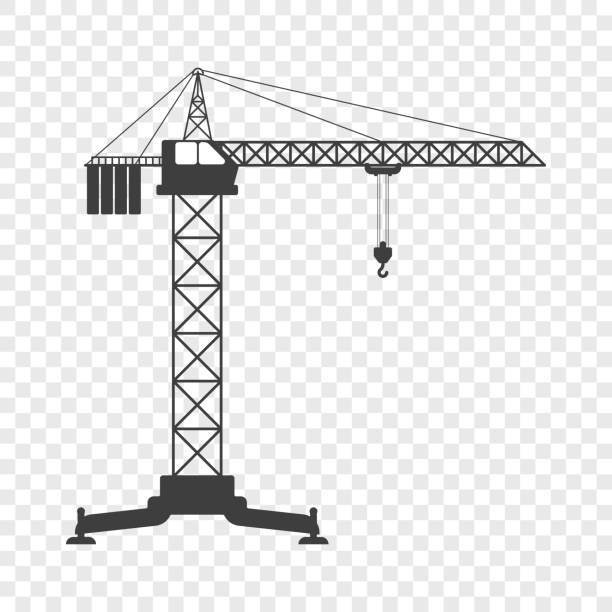 ilustrações, clipart, desenhos animados e ícones de ícone do guindaste de torre. ilustração vetorial no plano de fundo transparente - crane tower crane construction silhouette