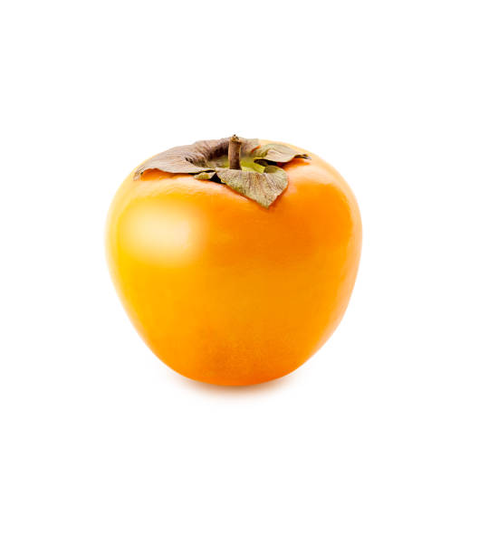 świeży persimmon wyizolowany na białym tle - healthy eating nature studio shot vertical zdjęcia i obrazy z banku zdjęć