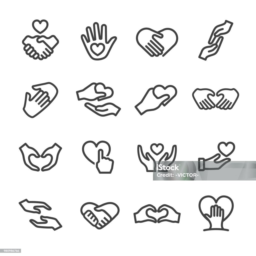 Care and Love Gesture Icons - Line Series Gesture, Care, Love, Heart Shape stock vector