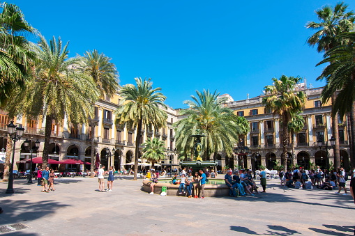 Royal square (Plaza Real) in Barcelona, Spain
