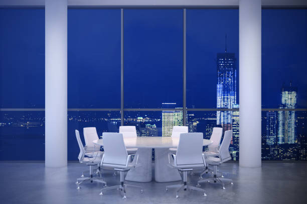 istock Office interior with large round desk and chairs 981003058