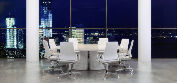 istock Office interior with large round desk and chairs 981003078