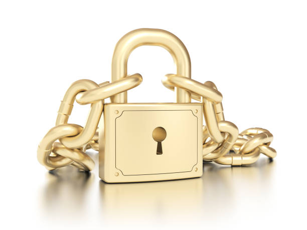 istock Golden lock with gold chain 981006386