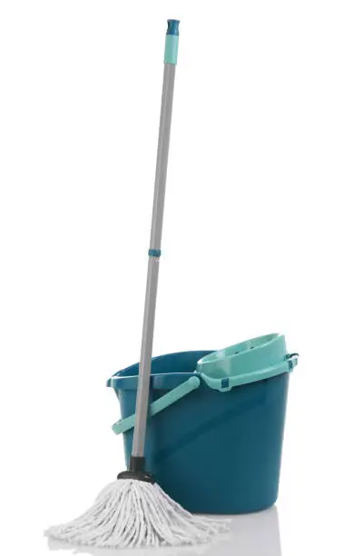 Cleaning mop and bucket isolated