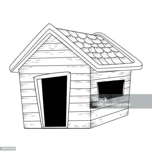 Wooden House Outline Vector Design Isolated On White Stock Illustration - Download Image Now