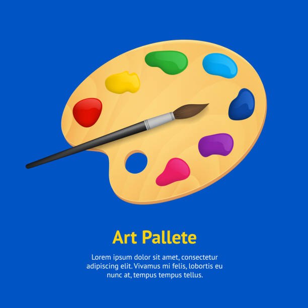 istock Realistic Detailed 3d Wooden Art Palette with Paints and Brush Concept Card. Vector 981019940