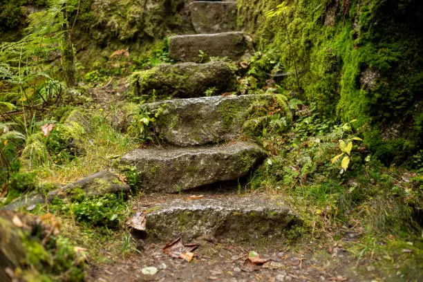 Photo of Narrow staircase of stone in rock