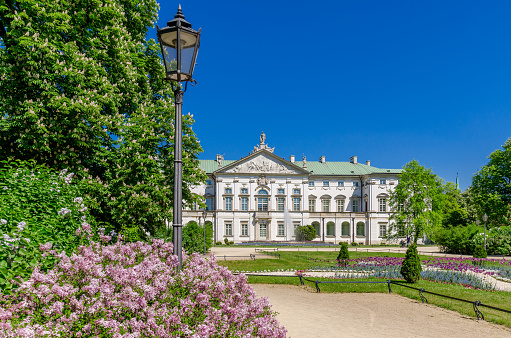 Warsaw, masovian province, Poland. Krasinski Palace (or Palace of the Commonwealth), baroque palace and garden built in 17th century. Nowadays National Library special collections seat.