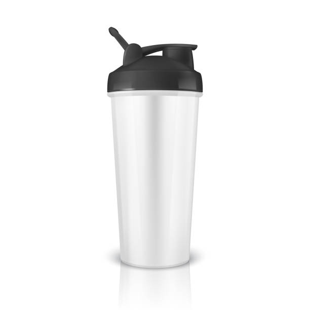 istock Vector realistic 3d white empty glossy metal or plastic shaker for sports nutrition closeup isolated on white background. Design template of packaging mockup for graphics. Front view 981057988