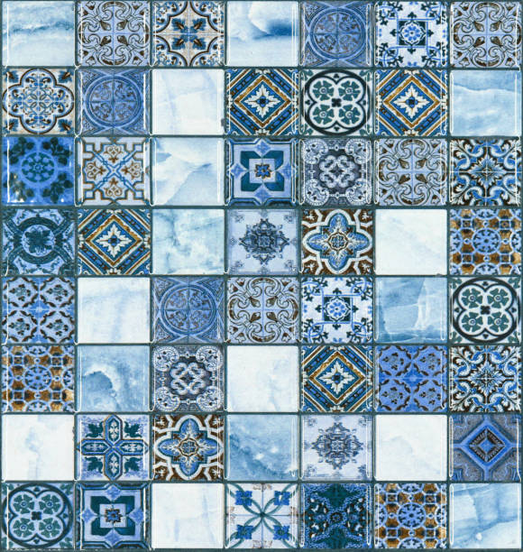 istock Blue wall stone tile with a beautiful drawings 981060840