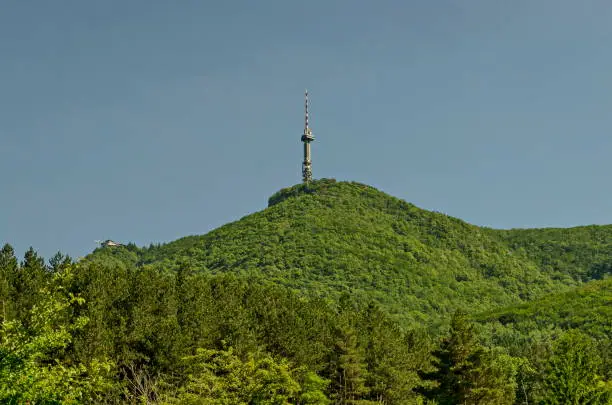 Photo of Landscape on the part of Vitosha mountain with television tower on a hill, close to Sofia