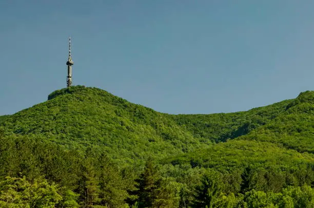 Photo of Landscape on the part of Vitosha mountain with television tower on a hill, close to Sofia