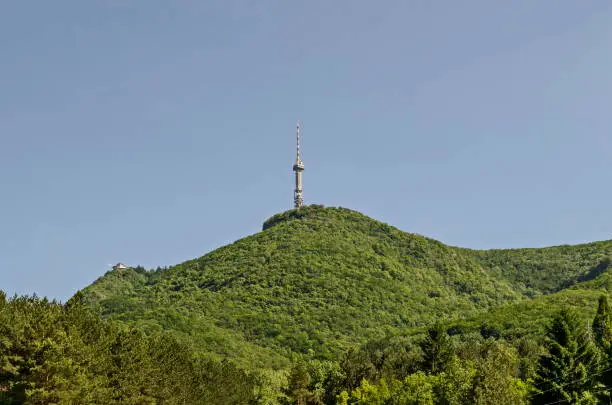 Photo of Landscape on the part of Vitosha mountain with television tower on a hill, close to Sofia