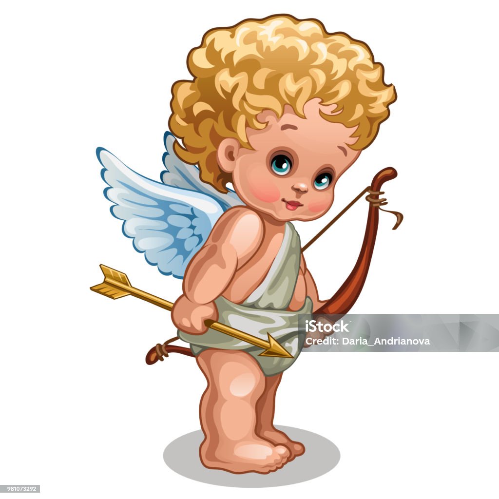 흰색 배경에 고립의 작은 아기 천사 벡터 만화일러스트 레이 션 귀여운에 대한 스톡 벡터 아트 및 기타 이미지 - 귀여운, 금발 머리,  낮 - Istock