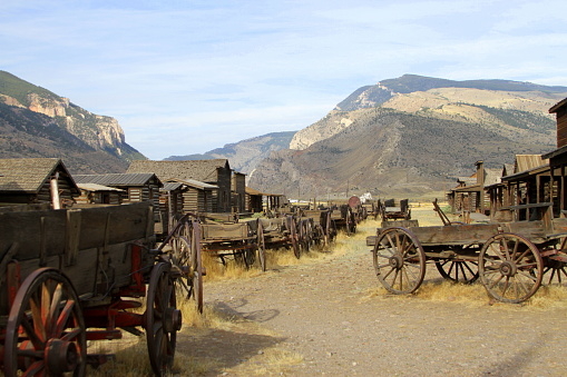 Silverton, Colorado, USA - July 12, 2021: The historic Durango & Silverton Narrow Gauge Railway Passenger Station is a destination for tourists in Silverton.