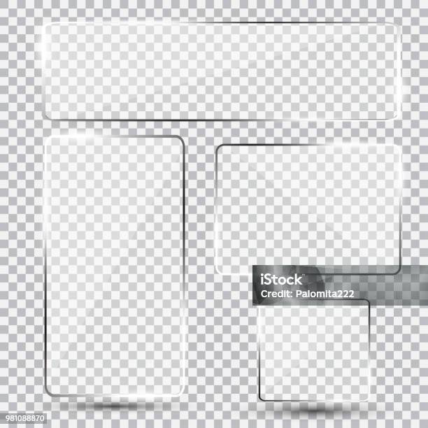 Set Of Shiny Glass Plate Stock Illustration - Download Image Now - Glass - Material, Transparent, Border - Frame