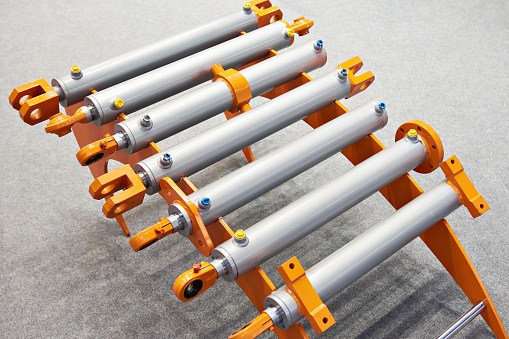 Hydraulic cylinders on stand exhibition