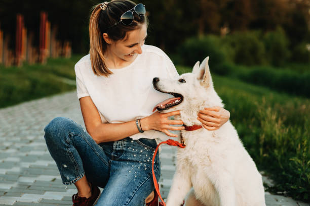 istock Woman and dog looking at each other 981097950