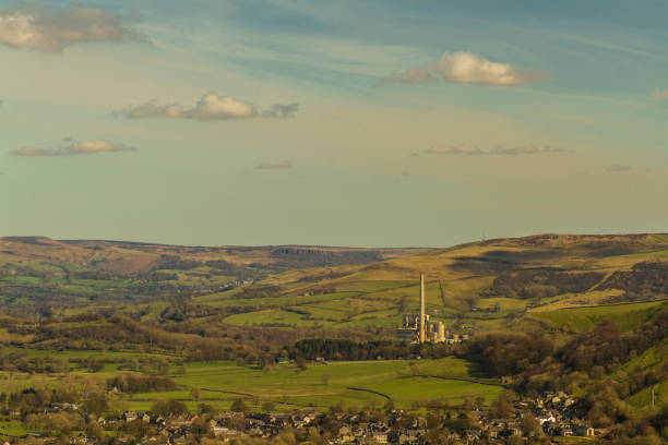 The Hope Valley and Breedon Cement Works, from near Mam Tor. Peak District National Park, Derbyshire, England, UK.