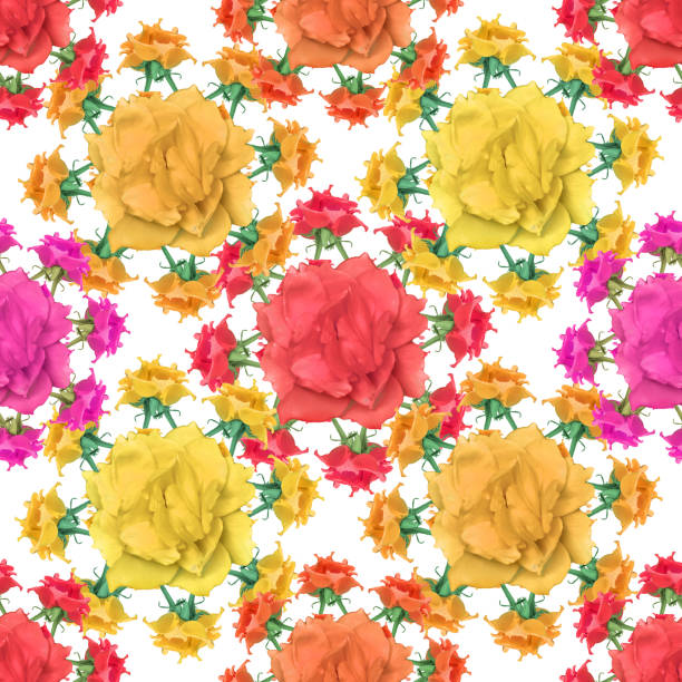 色とりどりの花のコラージュのシームレス パターン - collage digital composite textured nature ストックフォトと画像