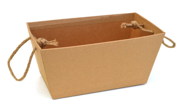 brown paper bag isolated on white - paper bag bag packed lunch paper imagens e fotografias de stock