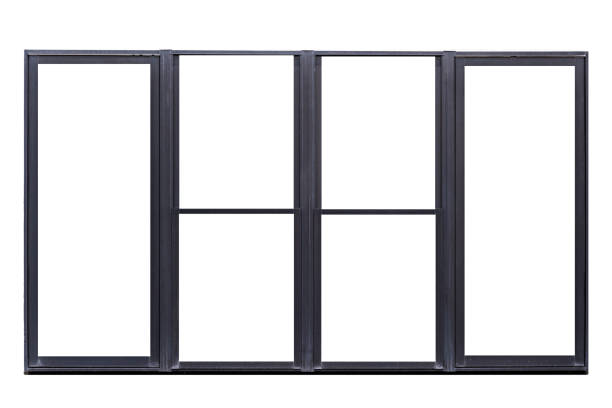 istock Black metal window frame isolated on white background 981153778