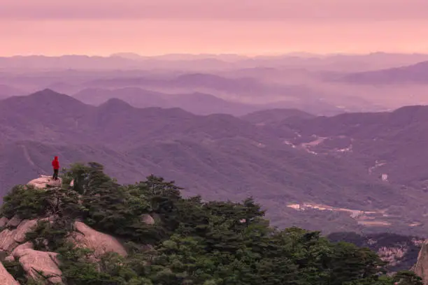 Sky Mountains and Forest in the morning Bukhansan National Park at Sunrise in Seoul  South Korea