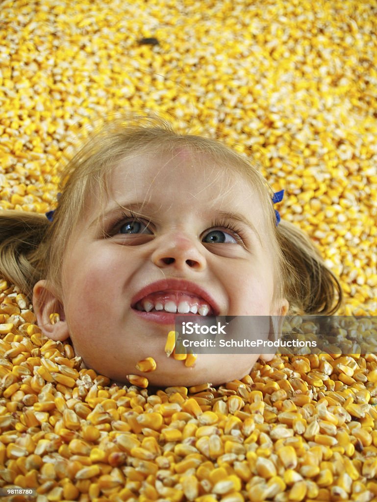 Farm Girl a girl buried in corn Buried Stock Photo