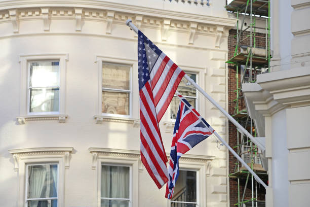 Usa and Uk Flags Together in London