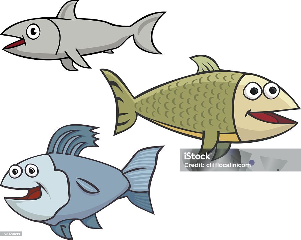 3 つの幸せな魚 - いたずら書きのロイヤリティフリーベクトルアート