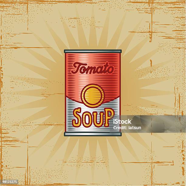 Retro Sopa De Tomate Pode - Arte vetorial de stock e mais imagens de Lata - Recipiente - Lata - Recipiente, Sopa, Sopa de Tomate